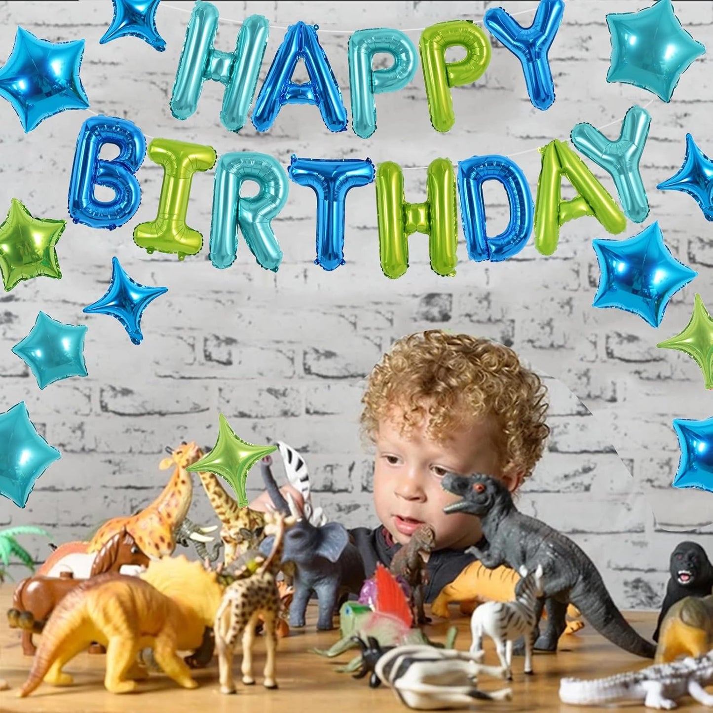 TONIFUL 35PCS Blue Green Happy Birthday Decorations Kit 16 Inch Happy Birthday Balloon Banner with Star Balloons Mylar Foil Birthday Party Decorations Supplies for Men Women Adults Girls Boys Kids