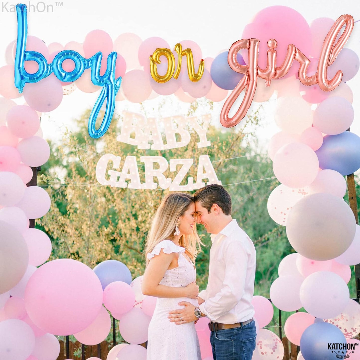 KatchOn, Boy or Girl Script Balloon - 36 Inch | Boy or Girl Balloons, Gender Reveal Decorations | Gender Reveal Sign, Baby gender reveal Balloons