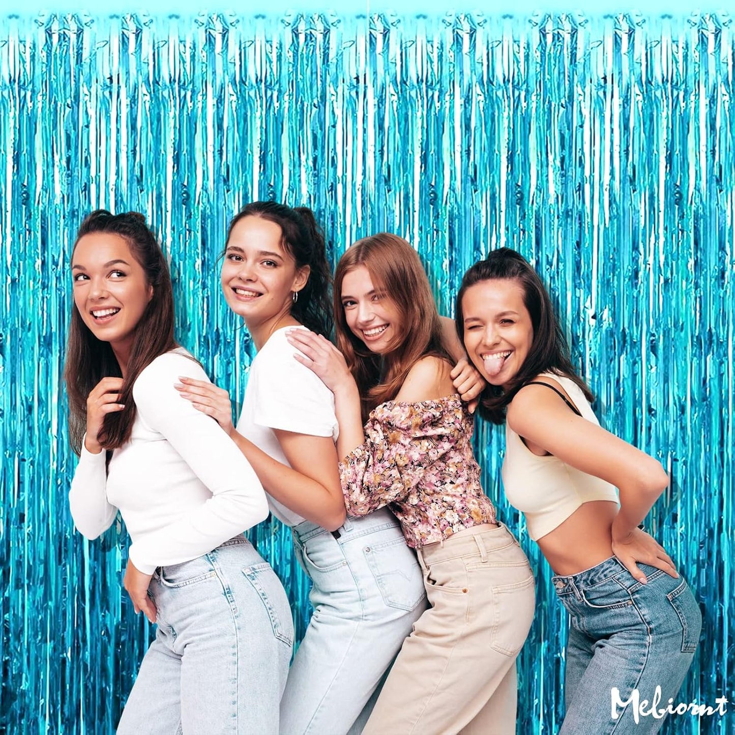 4 Pack Fringe Curtain Backdrop, 3.2Ft x 6.6Ft Blue Metallic Tinsel Foil Fringe Streamers Background for Photo Booth Birthday Wedding Baby Shower Easter Pool Ocean Underwater Party Decorations
