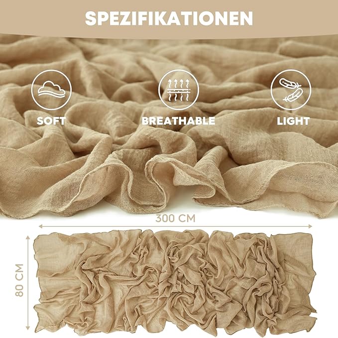 Artoid Mode Boho Cheesecloth Gauze Sand Wedding Table Runner, 120 Inch Seasonal Fabric Kitchen Dining Holiday Table Decor for Home Party Indoor