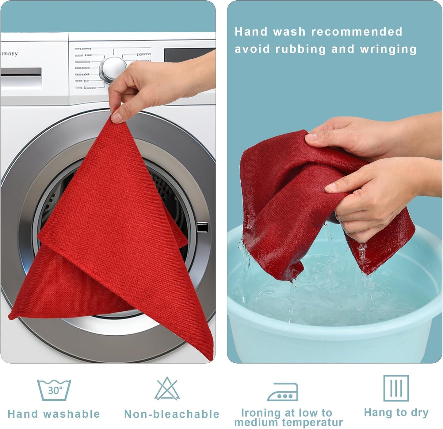 SLKQG Red Linen-Look Fabric Placemats Set of 6, Heat Resistant & Machine Washable Double-Layered Cloth Placemats for Dining Table, Indoor/Outdoor Use, Non-Slip Kitchen Table Mats (6, Bright Red)