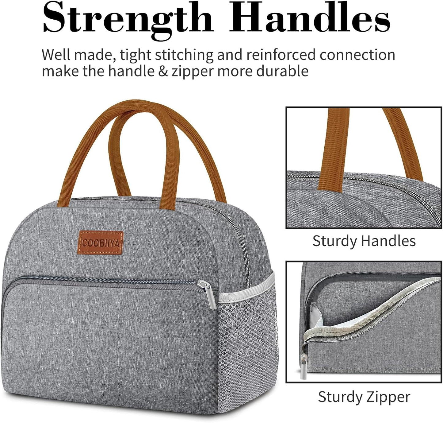 Coobiiya Lunch Bag Lunch Box for Women Men, Small Leakproof Cute Lunch Tote Large Capacity Reusable Insulated Cooler Lunch Container for Work/Office/Picnic/Beach-Grey
