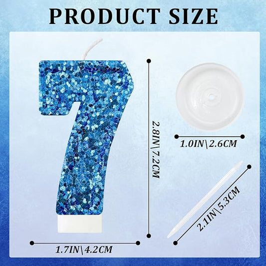 Zailo Birthday Number Candles, Glitter Number Candle Cake Decorations with Sequins, Cupcake Decorations for Girls, Women, Party Anniversary Celebrations (Number 7, Blue)