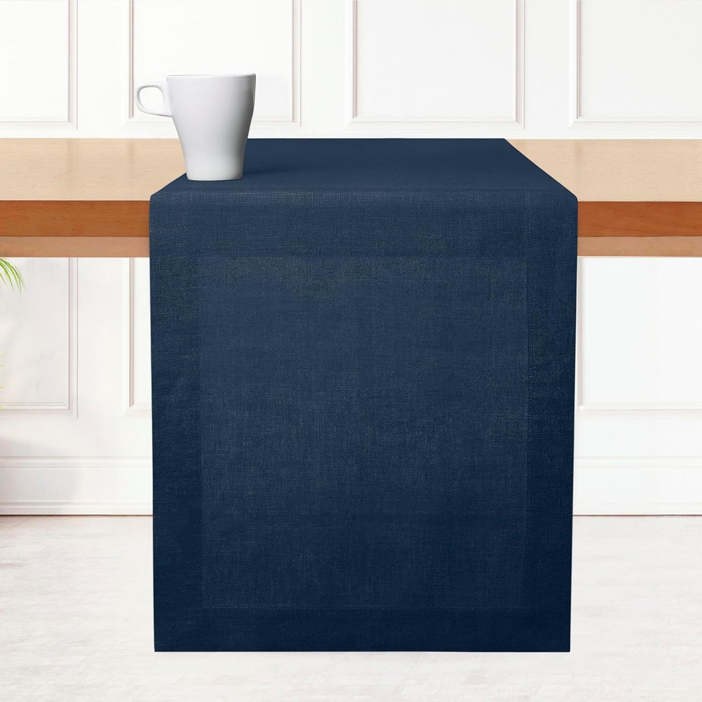 D'Moksha Homes Linen Table Runner 36 Inches - 100% Pure Linen Navy Blue Small Table Runner 14 x 36 Inch for Dresser, Coffee Tables, Fall, Autumn and Halloween-Machine Washable