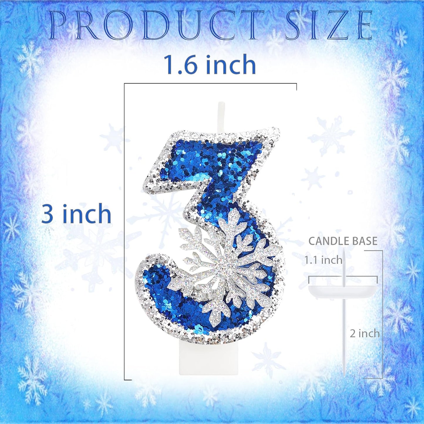 Frozen Themed Birthday Decorations, Snowflake Number 3 Candles for Kids Adults Birthday Party Supplies, 2.76 inch Glitter Cake Topper Decorations (Number 3)