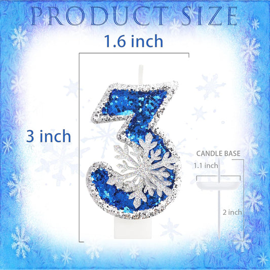 Frozen Themed Birthday Decorations, Snowflake Number 3 Candles for Kids Adults Birthday Party Supplies, 2.76 inch Glitter Cake Topper Decorations (Number 3)