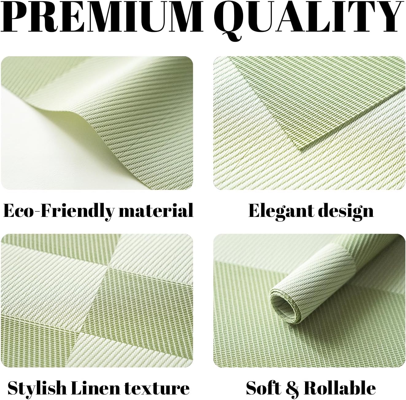 Placemats Set of 12 Vinyl/Plastic Woven Place Mats for Kitchen Table Indoor/Outdoor Washable Placemat Wipeable Dining Table Mats (Green Cube,12)