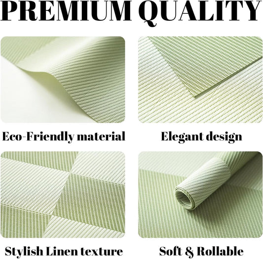 Placemats Set of 8 Vinyl/Plastic Woven Place Mats for Kitchen Table Indoor/Outdoor Washable Placemat Wipeable Dining Table Mats (Green Cube,8)