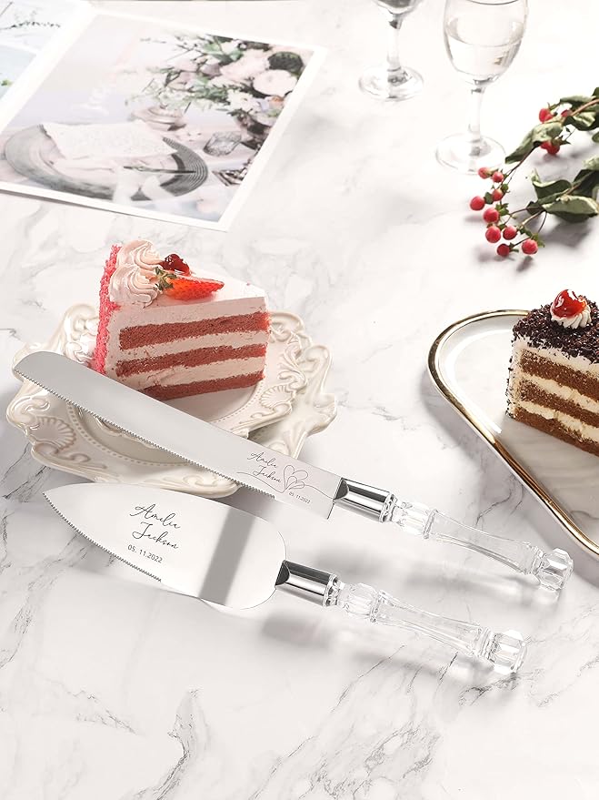AW BRIDAL Personalized Cake Knife and Server Wedding - Cake Knife 13.2 Inch, Cake Server 10.8 inch - Wedding Engagement Gifts for Couples//DK2201CPP97//