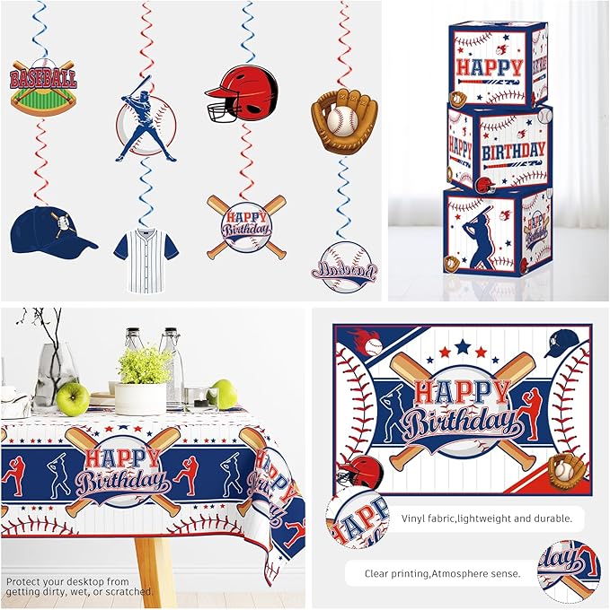 259pcs Baseball Birthday Decorations, All-in-one Baseball Birthday Party Pack with 20pcs Plates, Napkins, 2pcs Tablecloth, Banner, Balloon Arch for Baseball Party Supplies, 20 Guests