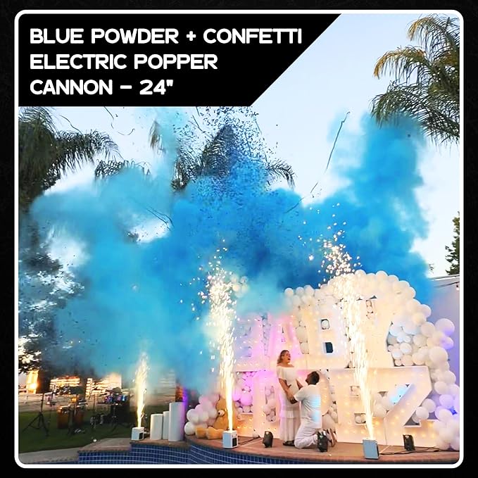 Ultimate Confetti - Electric Powder + Confetti Popper Cannon Cartridge 24” Blue - Pre-Filled and Leak-Resistant Gender Reveal Poppers Cannon, Requires EC-1 or EC-4 Confetti Machine to Activate