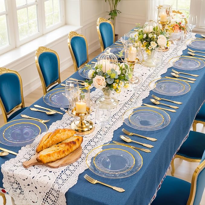 supernal 60Pcs Clear and Gold Plastic Plates,Clear Disposable Plate With Gold Rim,Heavy Duty Plastic Plates Set Perfect for Valentine's Day,Mother's Day,Easter,Wedding,Party