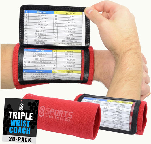 Sports Unlimited Adult Triple Wrist Coach, Football Wristbands for Plays, Baseball Wristbands, QB Arm Bands