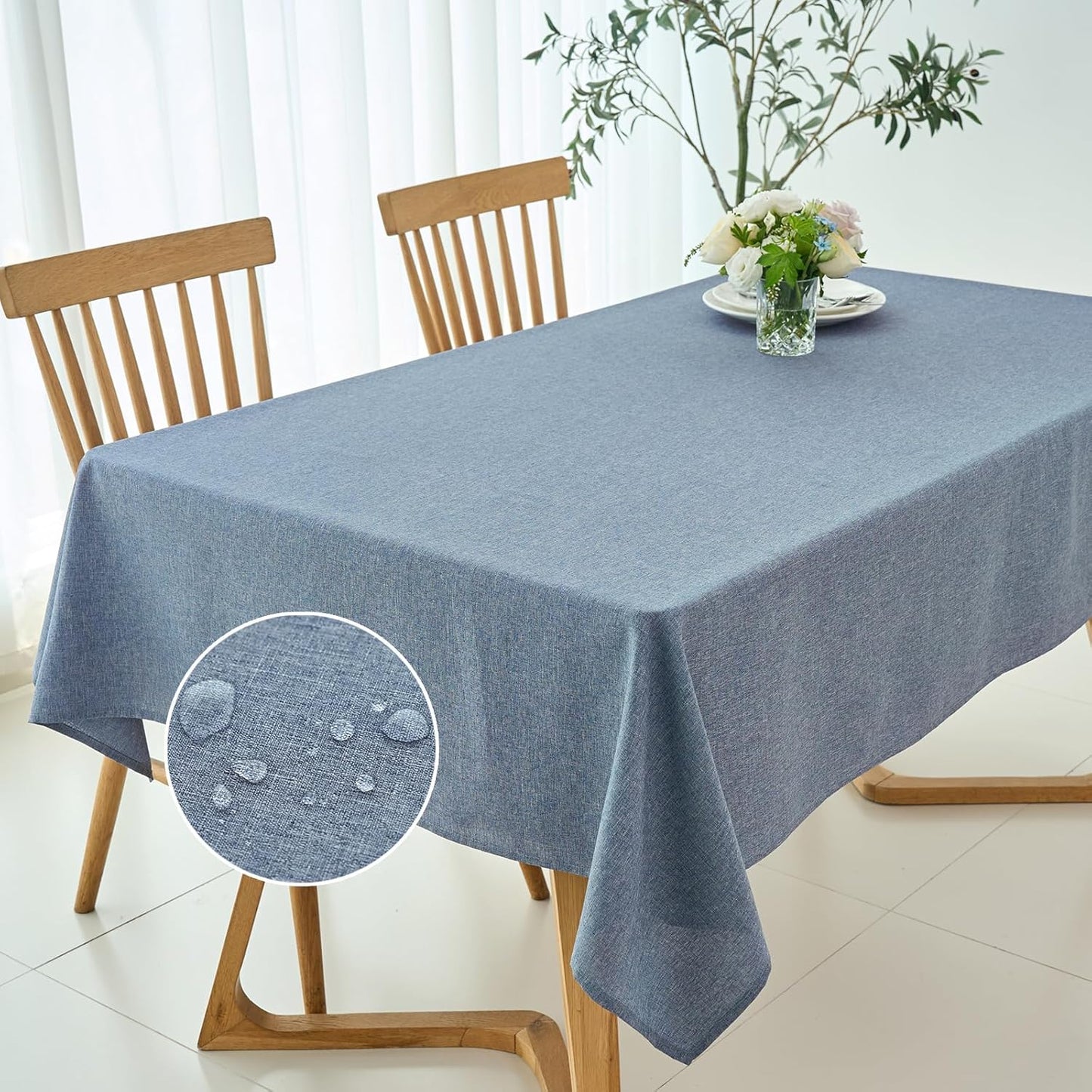 maxmill Rectangle Linen Textured Tablecloth Waterproof Spillproof Wrinkle Free Washable Fabric Table Cloth Kitchen Dining Tabletop Decoration Table Cover for Holiday Party, 52 x 70 Inch, Demin Blue