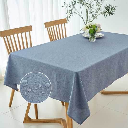 maxmill Rectangular Tablecloth Linen Texture Stain Proof Waterproof Wrinkle Free Spillproof Washable Fabric Table Cloth Farmhouse Tablecloths for Dining Room Party Holiday, 60 x 140 Inch, Demin Blue