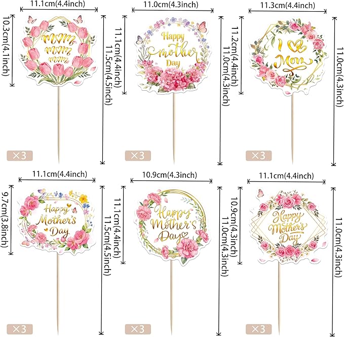 18 PCS Happy Mother's Day Centerpiece Sticks Double Sided Love Mother Best Mom Table Centerpieces for Happy Mother's Day Theme Table Flower Decorations Women Birthday Party Centerpieces Supplies