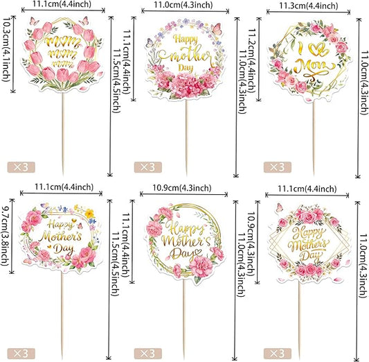 18 PCS Happy Mother's Day Centerpiece Sticks Double Sided Love Mother Best Mom Table Centerpieces for Happy Mother's Day Theme Table Flower Decorations Women Birthday Party Centerpieces Supplies