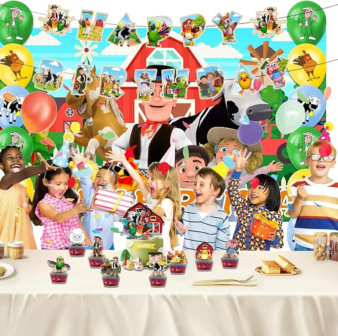42pcs Lai Granja De Zenoon Party Decoration Pack Includes，Banner，Cake Topper，Blackdrop,Balloons for Zenoon party decoration