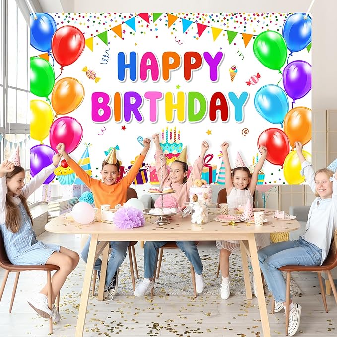 Happy Birthday Banner Backdrop Decorations Flag Outdoor 71x44 Inch,Colorful Rainbow Birthday Bunting for Boys Girls Indoor Home Party Supplies,Yard Sign Photography Background