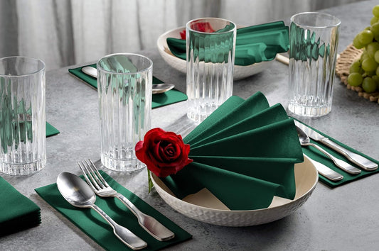 100 Linen-Feel Colored Paper Napkins - Decorative Cloth-Like Green Dinner Napkins - Soft And Absorbent. For Christmas, Kitchen, Party, Wedding, Bathroom Or Any Occasion. (Pack of 100)