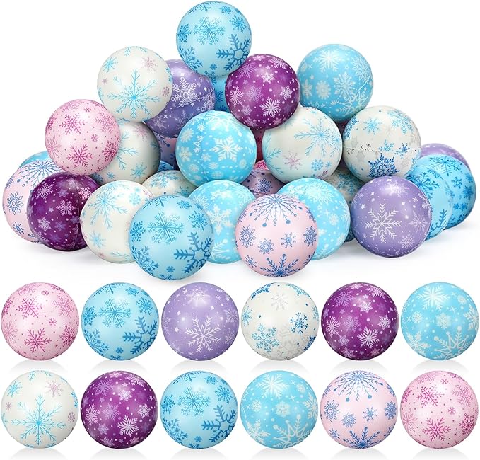 Libima 60 Pcs Snowflake Stress Balls Bulk Winter Fidget Toys 2 Inch Foam Squeeze Balls Snow Stress Ball Sensory Toys Anxiety Relief Gifts for Winter Holiday Christmas Party Favors Bag Filler Stuffers
