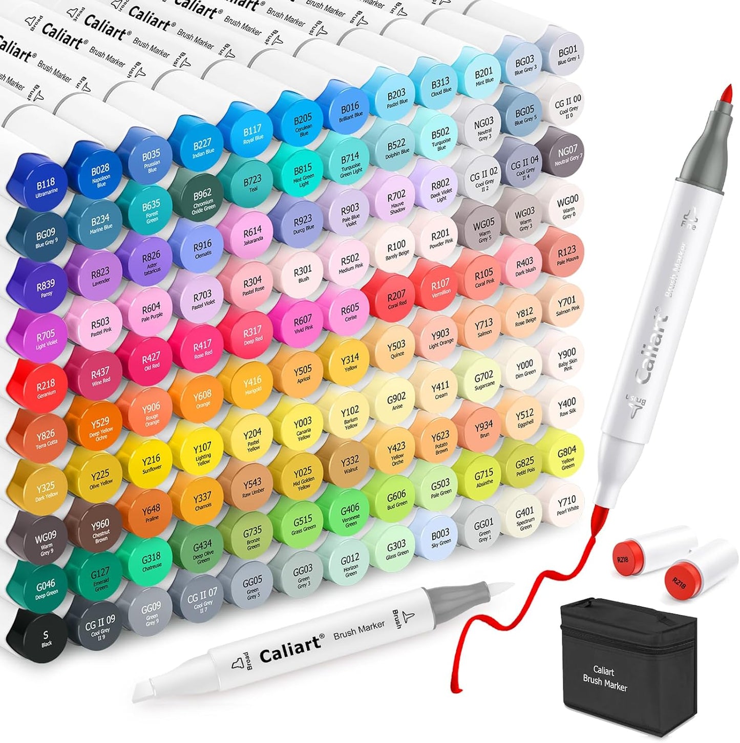 Caliart Alcohol Markers Brush Tip, 121 Colors Dual Tip Artist Sketch Marker Set Brush & Fine, Permanent Drawing Pen Art Supplies Gifts for Kid Adult Coloring Book Illustration