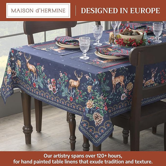 Maison d' Hermine Table Cloth Rectangle Table 100% Cotton 54 x 72 Inches Fall Tablecloth Reusable Everyday Use for Thanksgiving Christmas Decorations Dining Farmhouse Party (Christmas Joy)