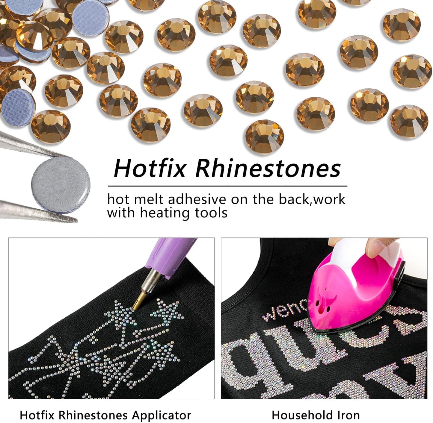 Beadsland Hotfix Rhinestones, 288pcs Flatback Crystal Rhinestones for Crafts Clothes DIY Decoration, Light Colorado Topaz, SS30, 6.3-6.5mm