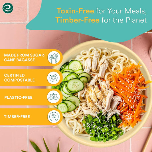 ECO SOUL 100% Compostable 32 Oz Soup Bowls [100-Pack] Disposable Sturdy Bowls I Heavy Duty Paper Bowl I Eco-Friendly Salad Bowl I Biodegradable Large