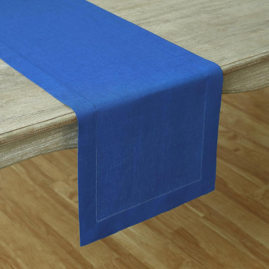 Solino Home Linen Royal Blue Table Runner 108 Inches Long - 100% Pure Linen 14 x 108 Inch Table Runner for Holiday - Classic Hemstitch