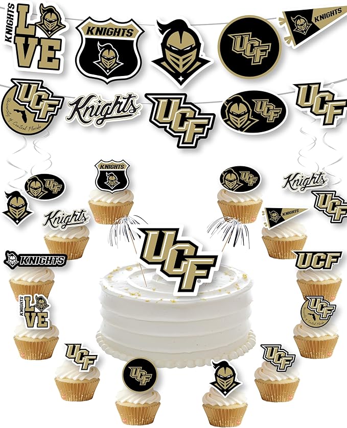 University of Central Florida Party Supplies for UCF Golden Knights Football, Birthday Gift, Graduation Party Banner and Cake Toppers (42 Pieces) (UCF Knights)