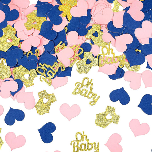 Sumind 240 Pieces Gender Reveal Confetti Baby Shower Heart Glitter Baby Clothes Confetti Party Table Decoration for Gender Reveal Party Table Wedding Decor (Pink, Navy Blue, Gold)