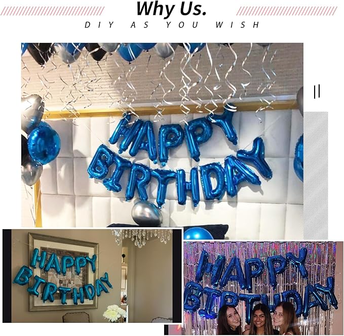 [52 PCS] 16" Foil Blue Letter Balloons 2 Sets of A-Z, Mylar Aluminum Hanging Alphabet for Graduation New Year eve Birthday Party Decorations