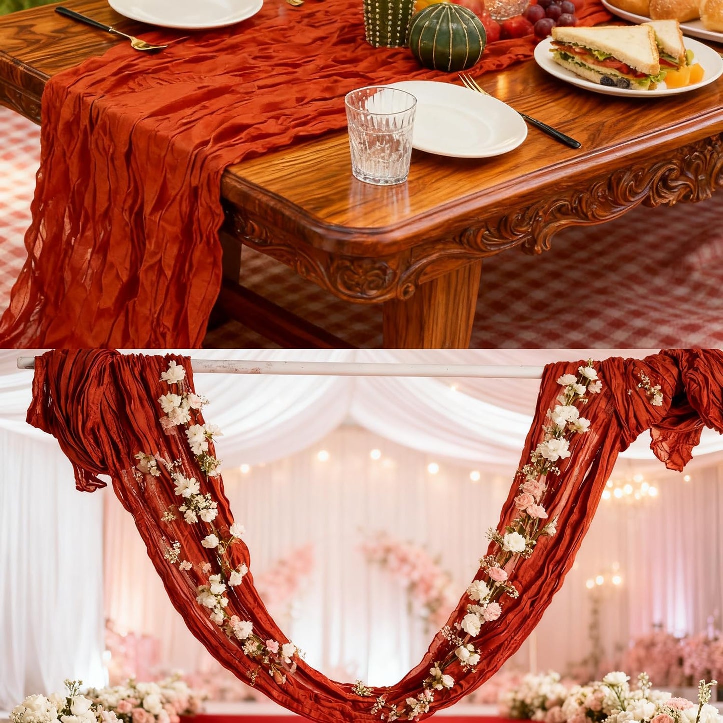 6 Pack Terracotta Cheesecloth Table Runner, 120 Inch Boho Gauze Table Runner Long Sheer Fabric for Wedding Baby Shower Birthday Party Centerpiece Decoration