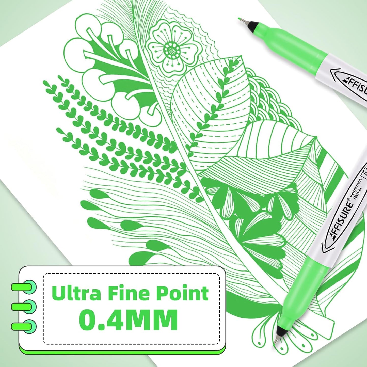 Green Ultra Fine Point Permanent Markers, 20 Pack, 0.4 mm, Precision Extra Fine Tip for Detailed Writing, Art, Crafts & Labeling on Paper, Plastic, Glass, Metal, Waterproof, Fade-Resistant Ink ﻿