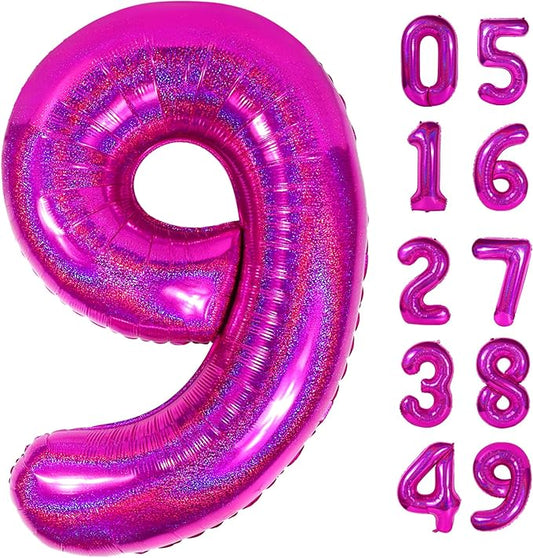 Laser Hot Pink 9 Balloon, Number Balloons 40 Inch, 9th Giant Birthday Decorations for Girls,19th 29th Party Decorations Supplies, Number 9 Balloon