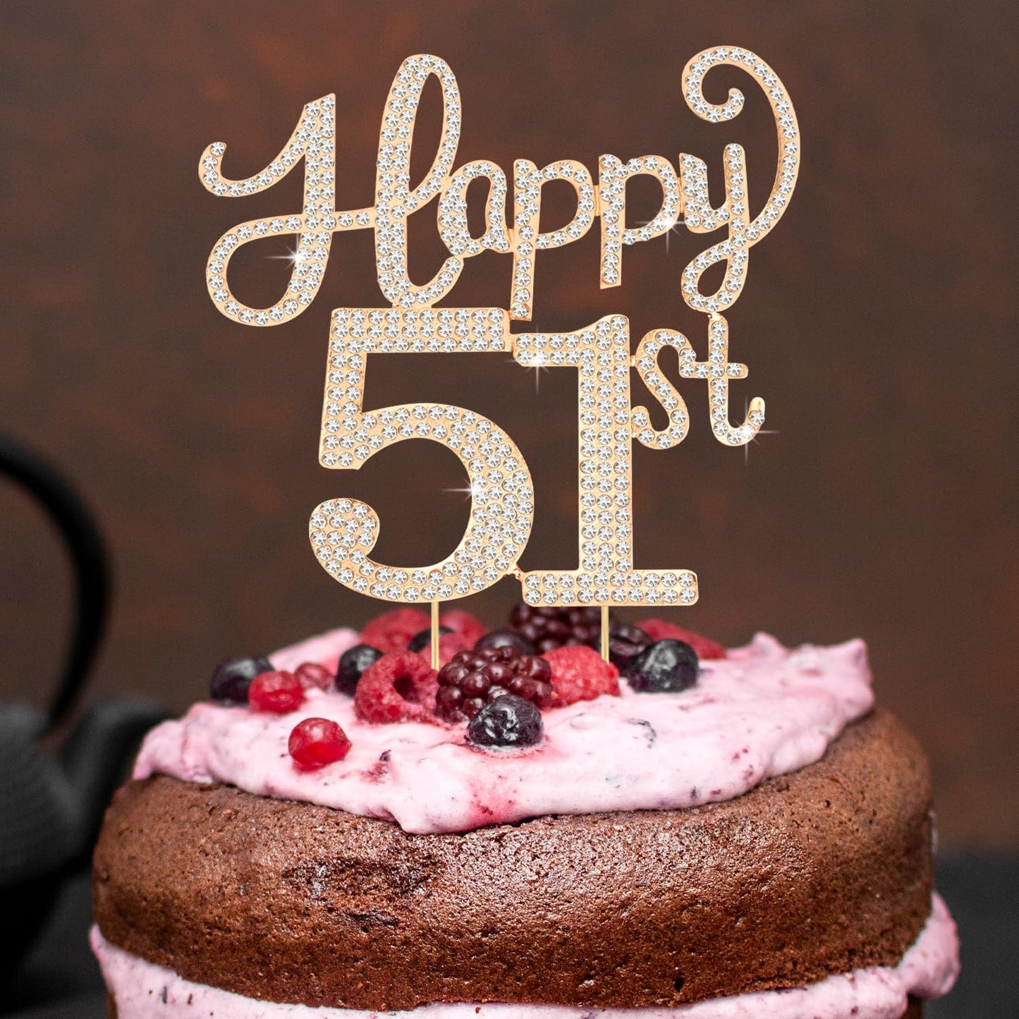 Happy 51st Birthday Decorations,51st Birthday Gold Rhinestone Cake Topper - Cheers to 51 Years Old Bday Party Metal Sparkly Cake Centerpieces Sign.