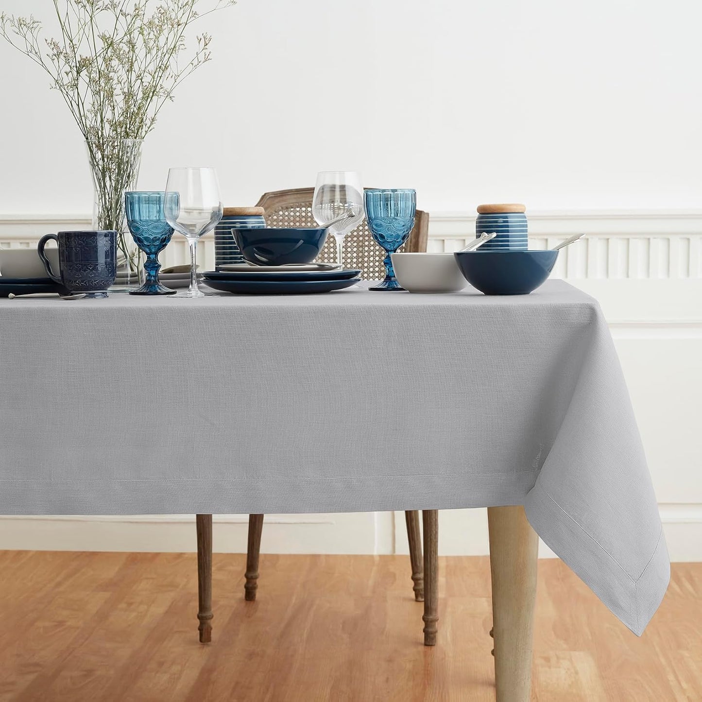 Solino Home Linen Soft Grey Tablecloth 54 x 72 Inch - 100% Pure Linen Rectangular Tablecloth - Machine Washable Table Cloth for Fall, Autumn, Thanksgiving, Christmas - Fete