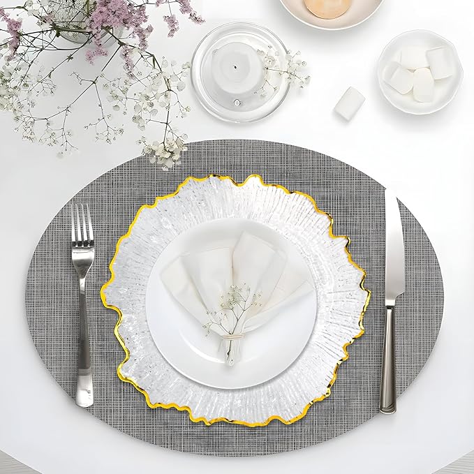 MAONAME 13" Clear Charger Plates, Round Reef Chargers for Dinner Plates, Plastic Plate Chargers for Table Setting, Wedding Decor, Set of 8
