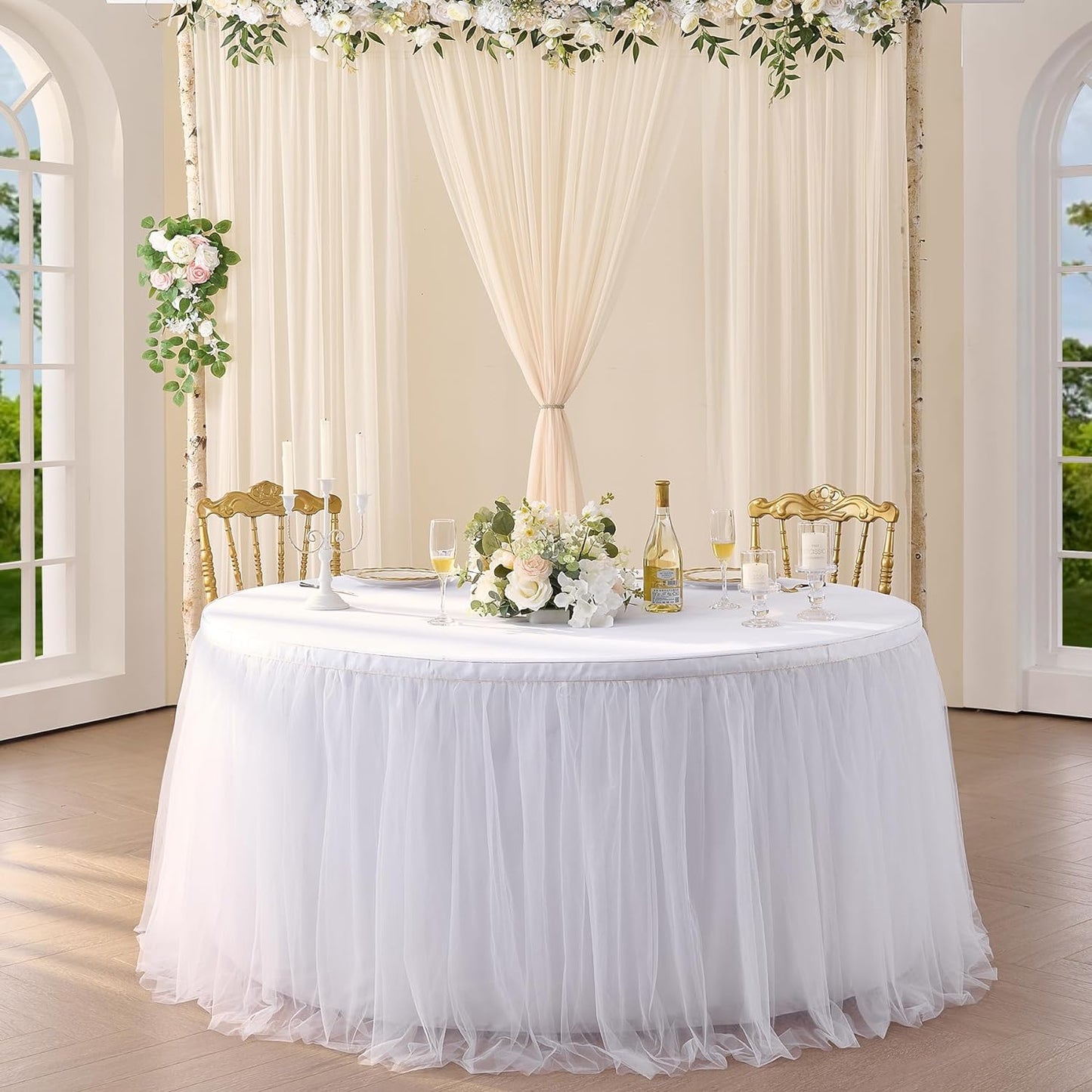 Suppromo 6ft White Tulle Table Skirt for Rectangle Tables or Round Tables Tutu Table Skirt White Ruffle Table Cloths for Wedding Bridal Shower Birthday Party Desk Skirt Decorations