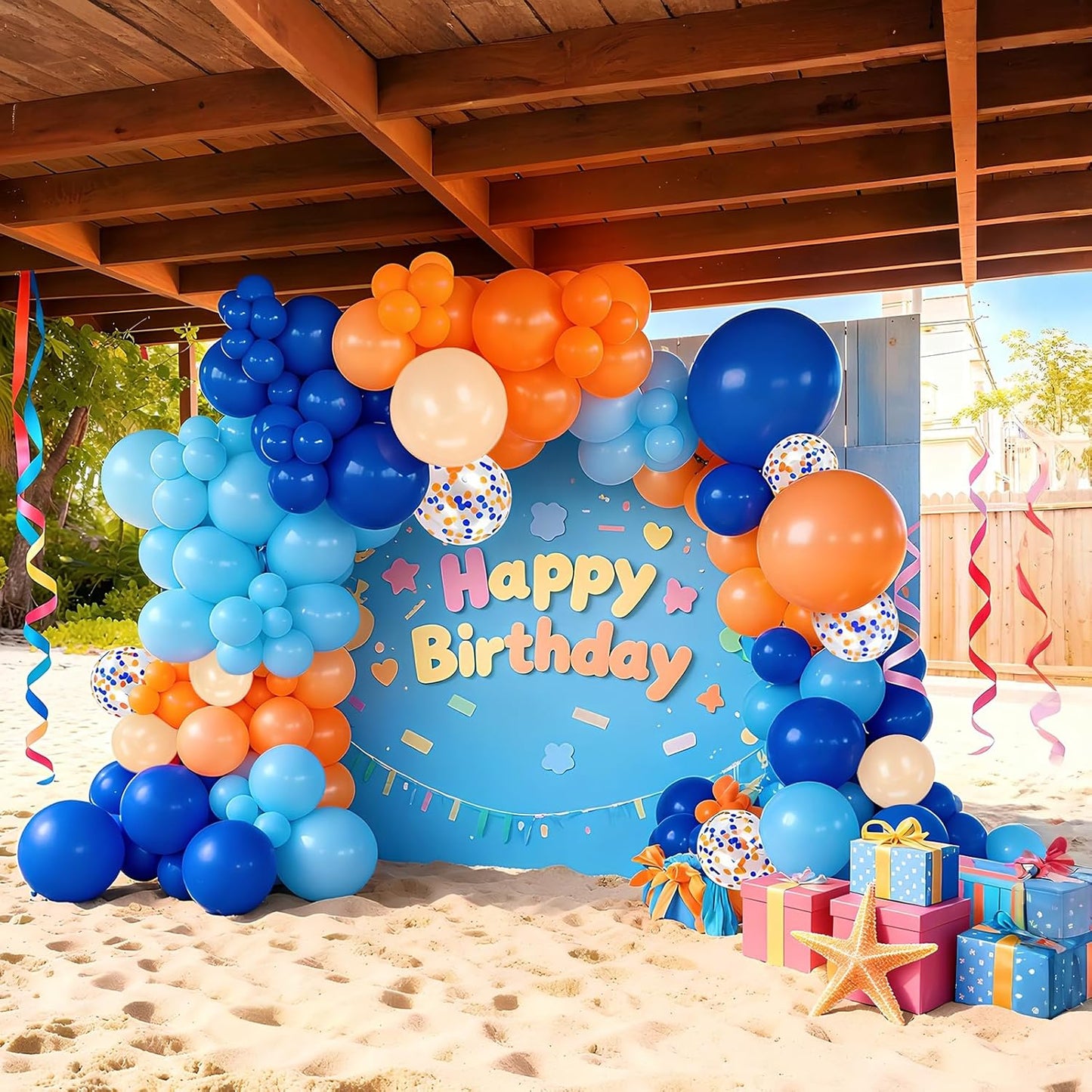 Bezente Orange and Blue Balloons Kit, 60pcs 12 inch Light Royal Blue Nude Latex Balloons Orange Confetti Helium Balloons for Kids Birthday Baby Shower Anniversary Graduation Themed Party Decorations