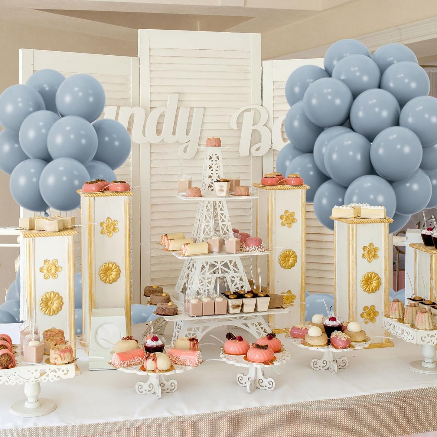 50pcs Dusty Blue Balloons, 12inch Retro Pale Aqua Blue Balloons for Birthday Boho Baby Shower Bachelorette Wedding Party Decorations with Ribbon (With Ribbon & Glues)