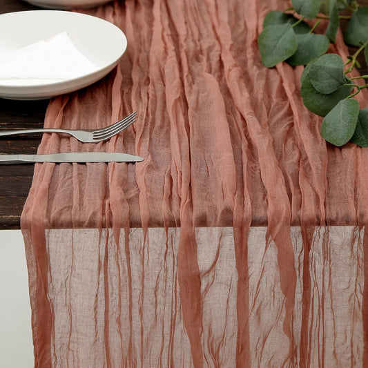 DOLOPL Boho Table Runner Dusty Blush Cheesecloth Table Runner 13.3ft Rustic Gauze Cheese Cloth Runner 160inch Long for Bridal Baby Shower Birthday Party Table Decorations