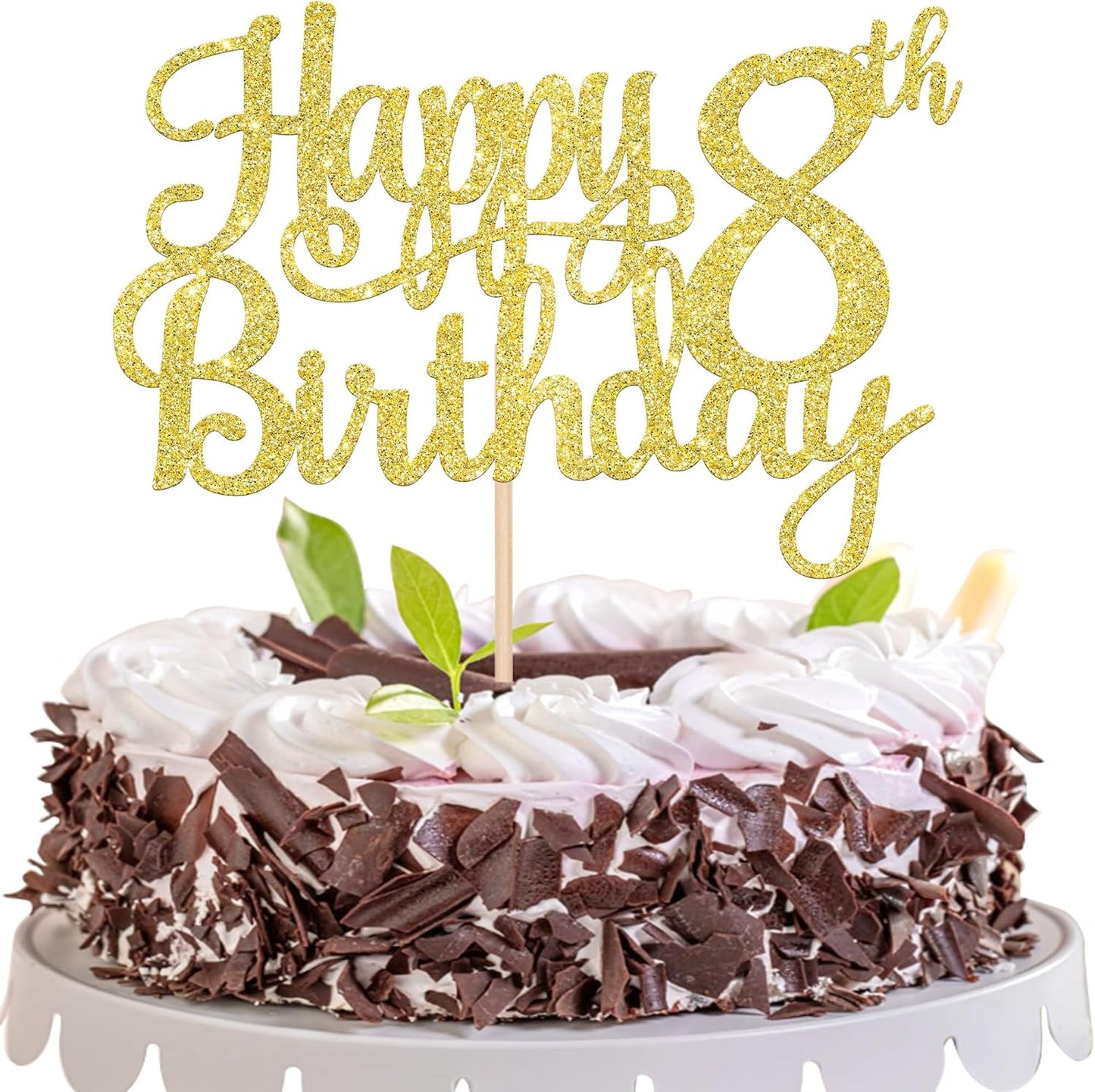 1 PCS Happy 8th Birthday Cake Topper - Gold Glitter Cheers to 8 Years - Fabulous Cake Decoration for 8th Birthday Theme Party