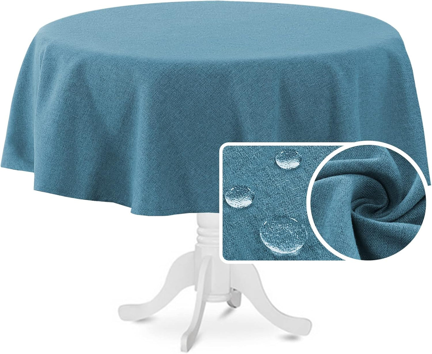 H.VERSAILTEX Linen Textured Tablecloth Round 60 inch Waterproof Decorative Table Cloth Spill-Proof Linen Look Cover for Party Table Extra Soft and Thick Fabric Wrinkle Free, Heather Storm Blue