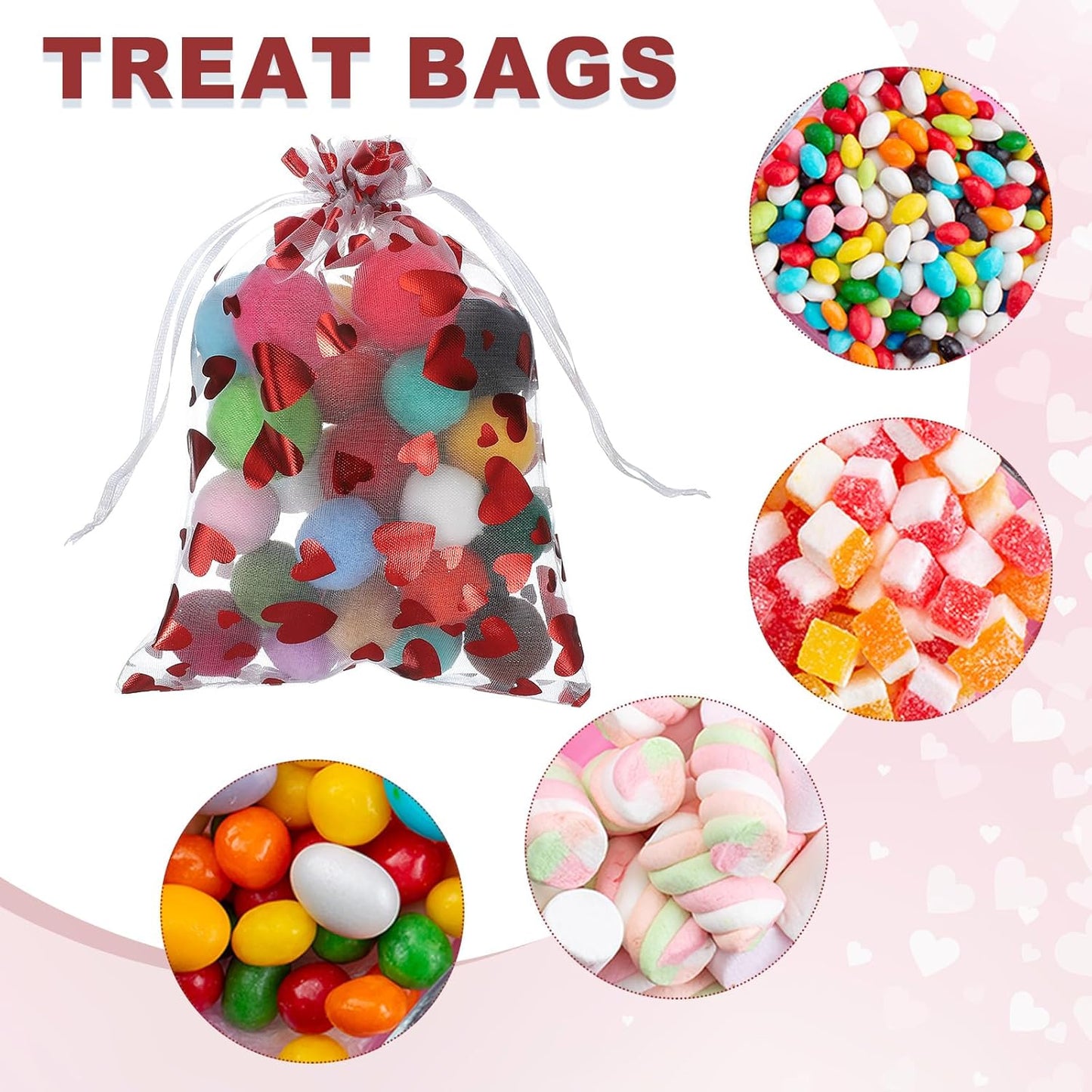 uxcell 100 Pcs Valentine Treat Bags, 7.1" X5.1" Cello Treat Bags with Twist Ties, for Cookie Candy Wrapping Supplies, White