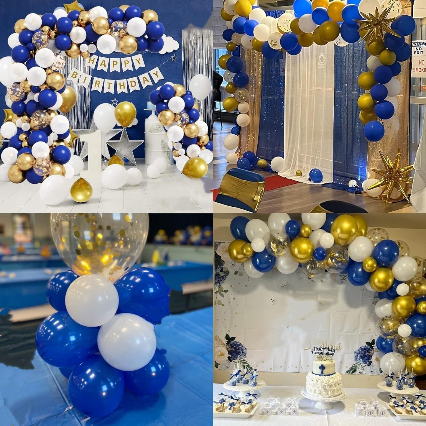 Balloons Royal Blue White Gold Balloons for Graduation Decorations Metallic Chrome Gold Confetti 12inch Dark Deep Blue White Latex Balloon for Birthday Party Anniversary Baby Shower