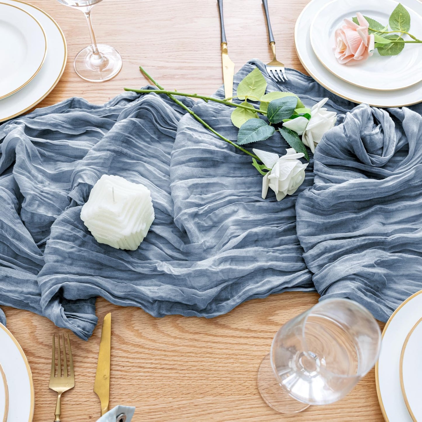 Wokceer Cheesecloth Table Runner 10FT TDusty Blue Boho Gauze Fall Thanksgiving Cheese Cloth Table Runner for Party Long Rustic Sheer Table Runners for Baby Bridal Shower Wedding Easter Table