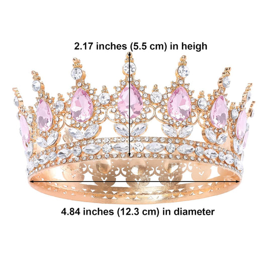 Pink Queen Crown for Women Crystal Tiara for Girl Rhinestone Wedding Headband for Bride Hair Accessories for Costume Birthday Party Prom Gifts