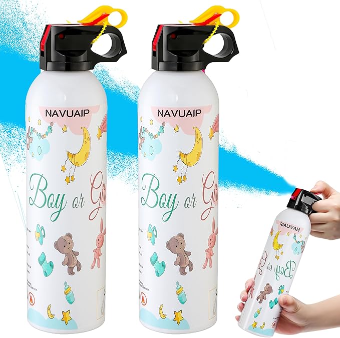 Large Gender Reveal Fire Extinguisher, Gender Reveal Color Smoke Powder Spray, 2 Pcs Blue Blaster Only for Baby Boy with Blue Smoke Suitable for Gender Reveal Party, 100% Biodegradable Party Supplies